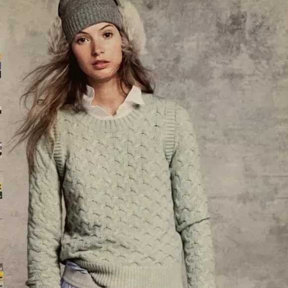 J. Crew Sweaters - J CREW Mint Green Wool Blend Cable knit Crew Sweater XS